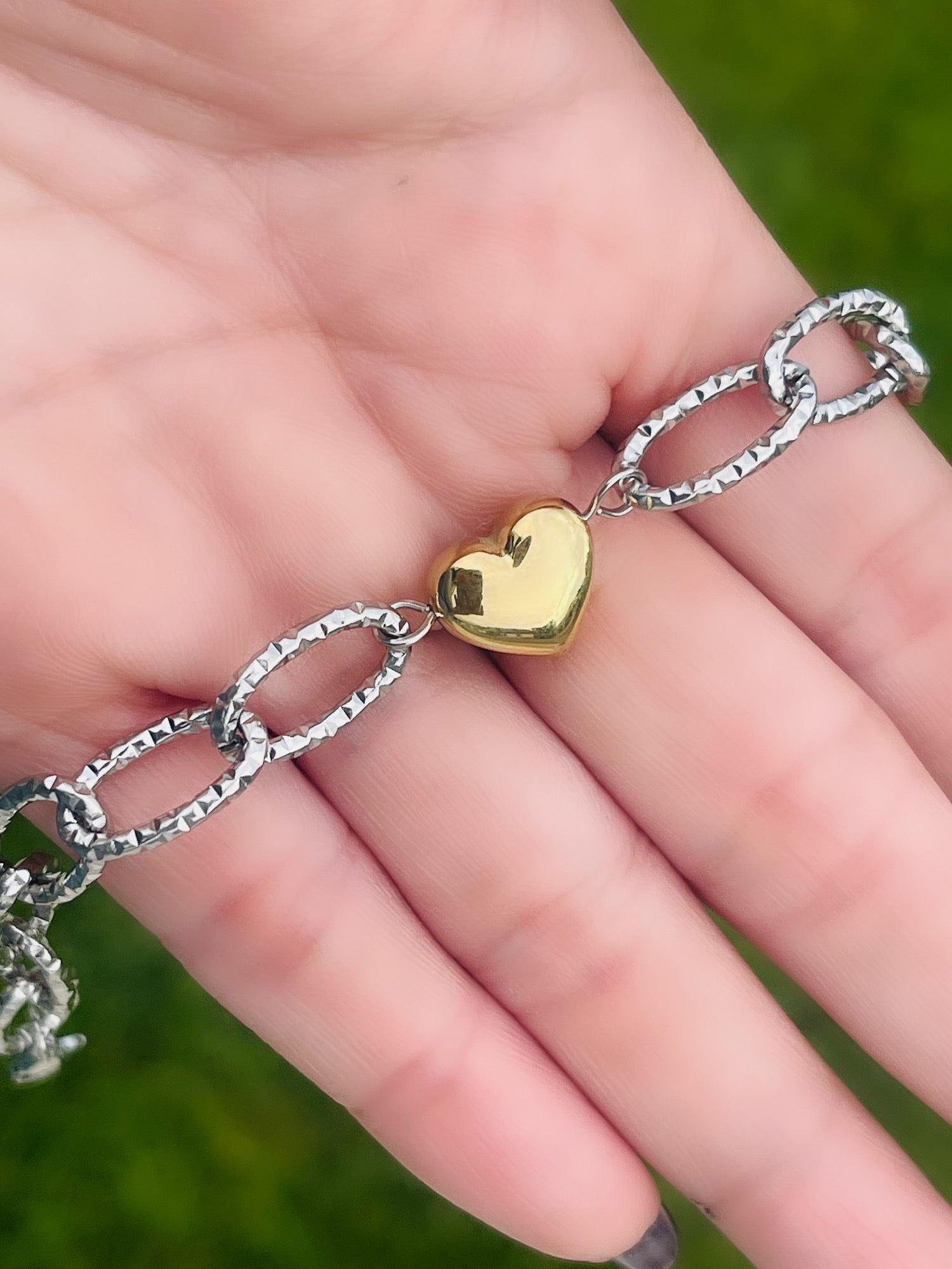 SS Two Tone Heart Bracelets