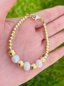 Pearl & Gold Ball Bracelets