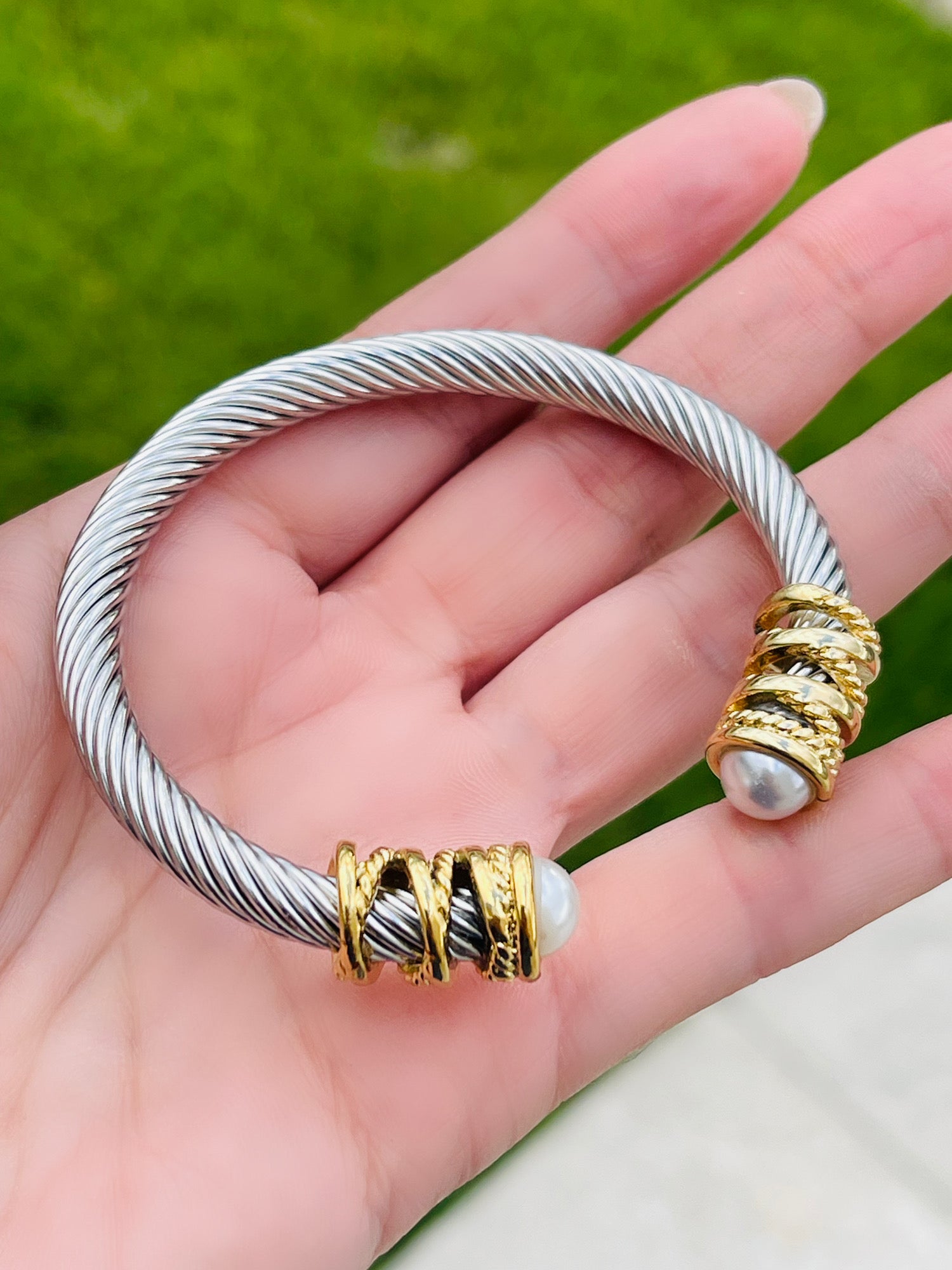 Two Tone Pearl Bangle