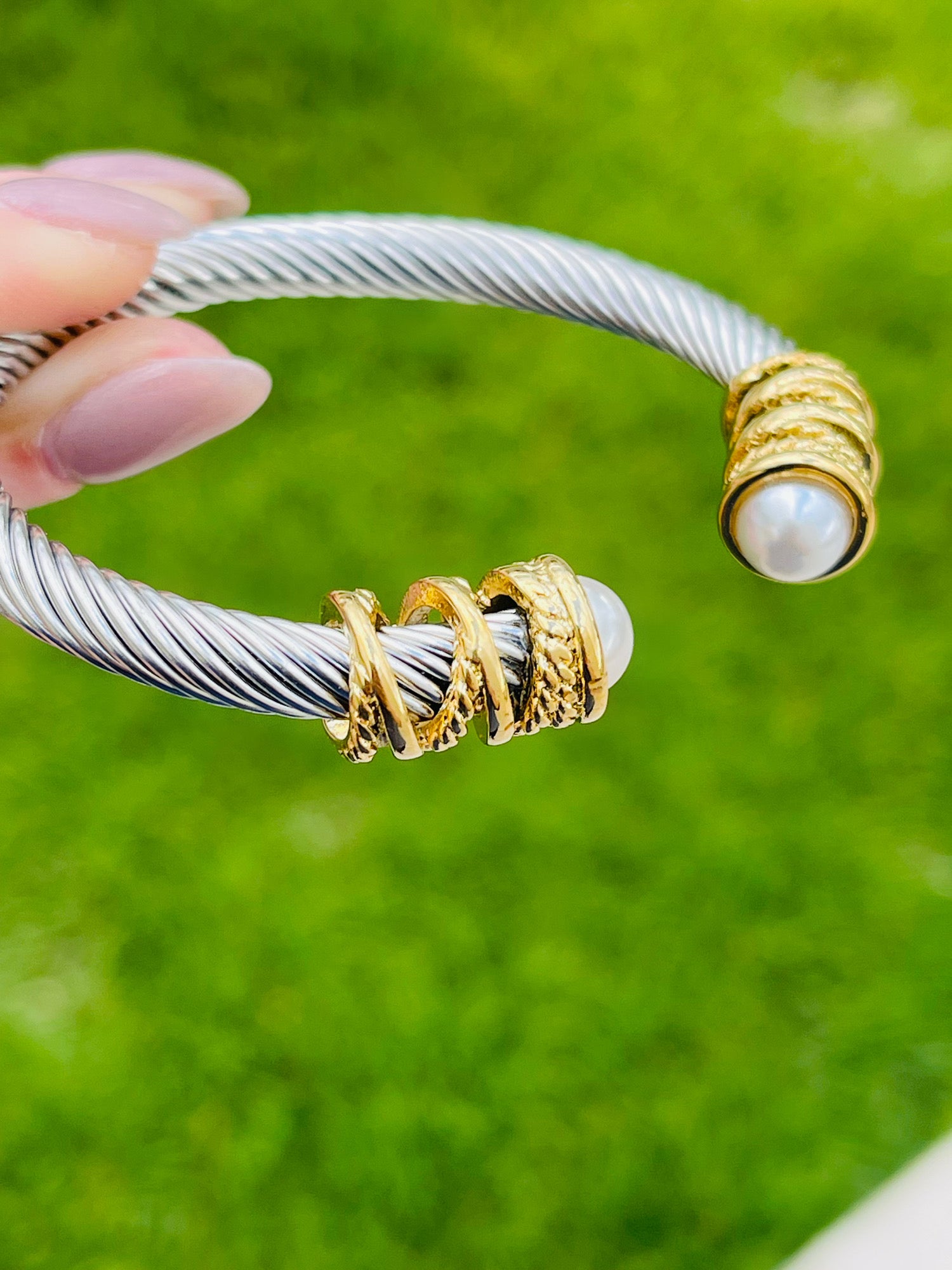 Two Tone Pearl Bangle