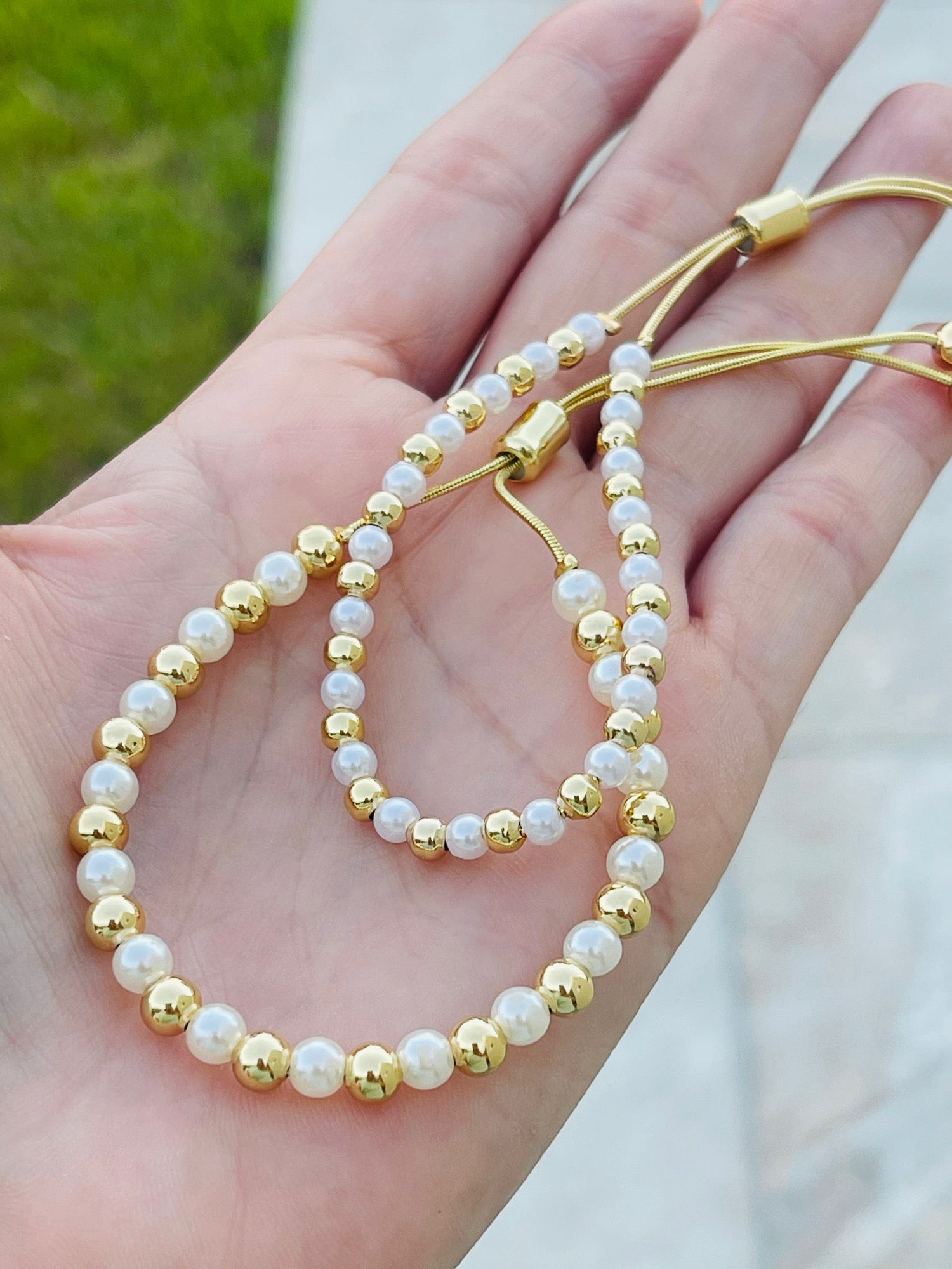 Pearl and Gold Adjustable Bracelet
