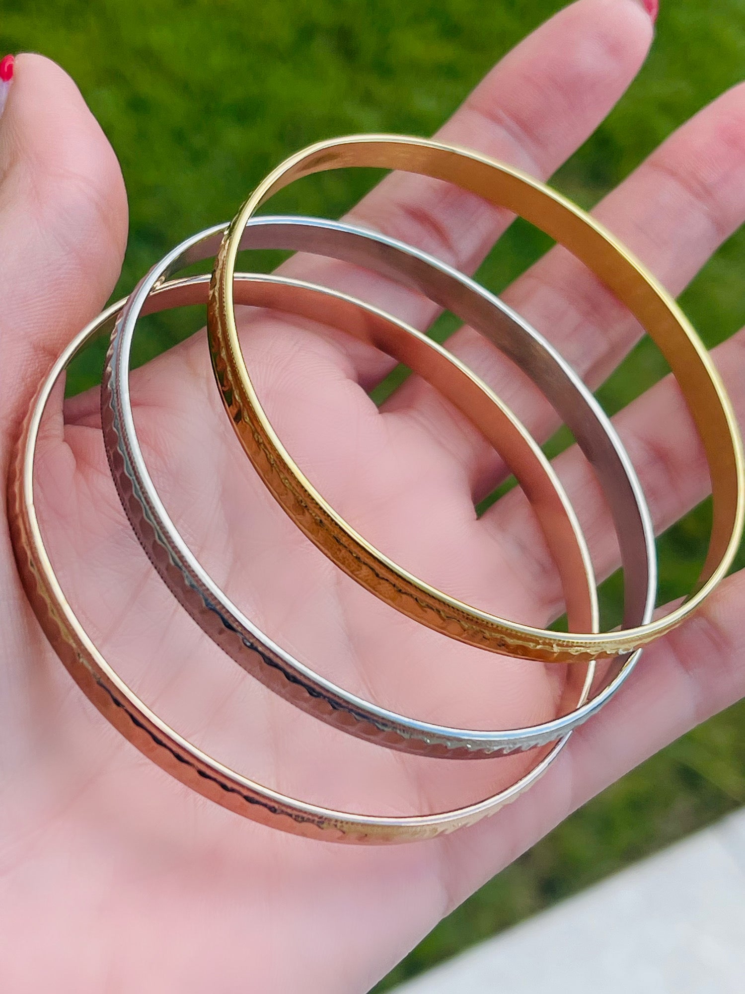 Three Tone Textured Bangle (Medium)