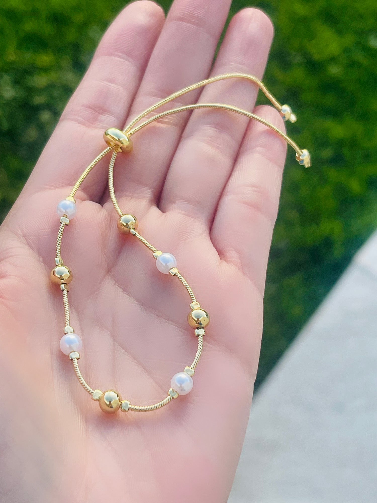 Gold and Pearl Adjustable Bracelet