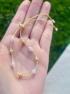 Gold and Pearl Adjustable Bracelet