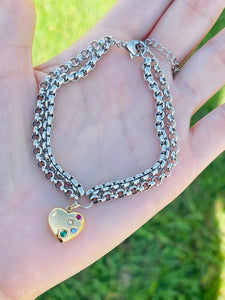 SS Multicolor Heart Bracelets