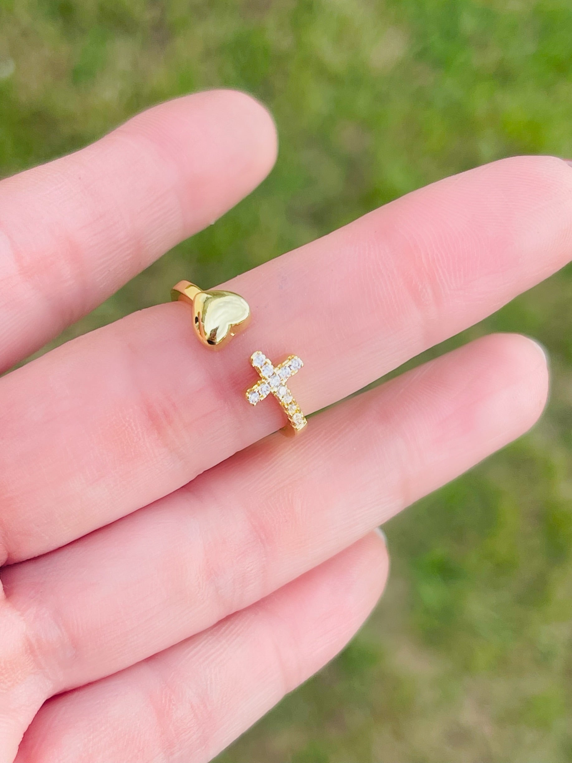 Bright Cross and Heart Ring