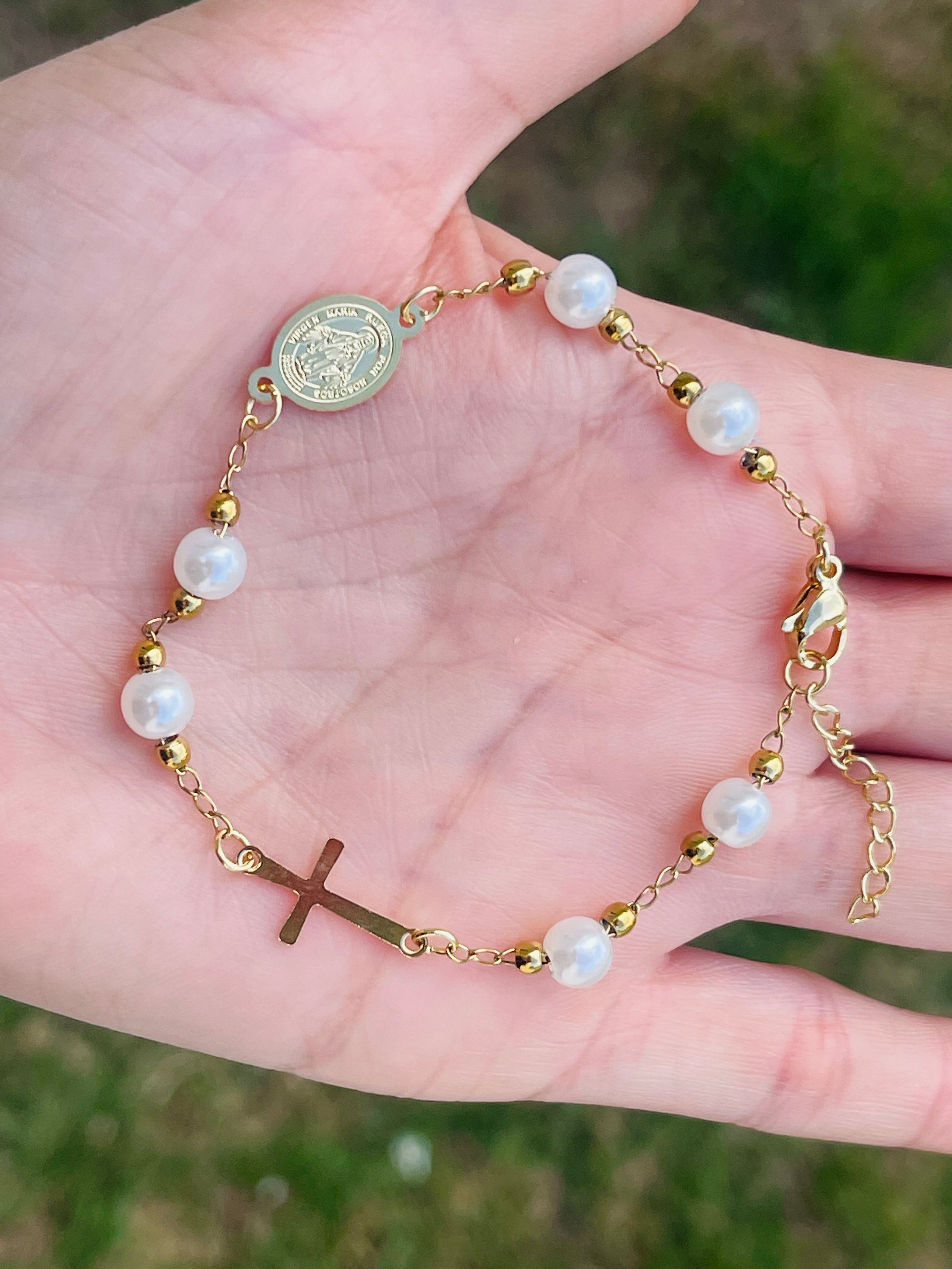 SS Pearl Cross Bracelets