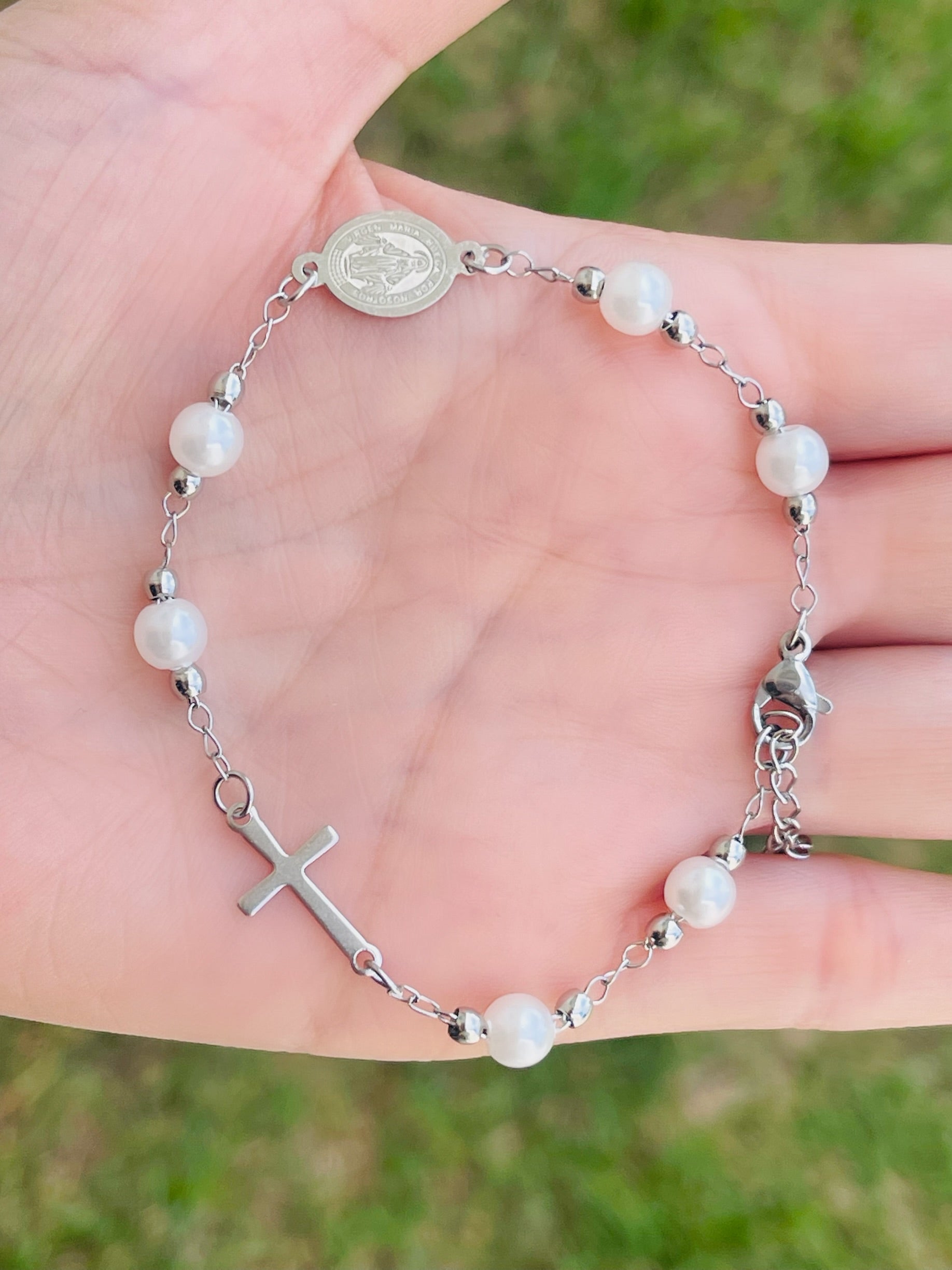 SS Pearl Cross Bracelets