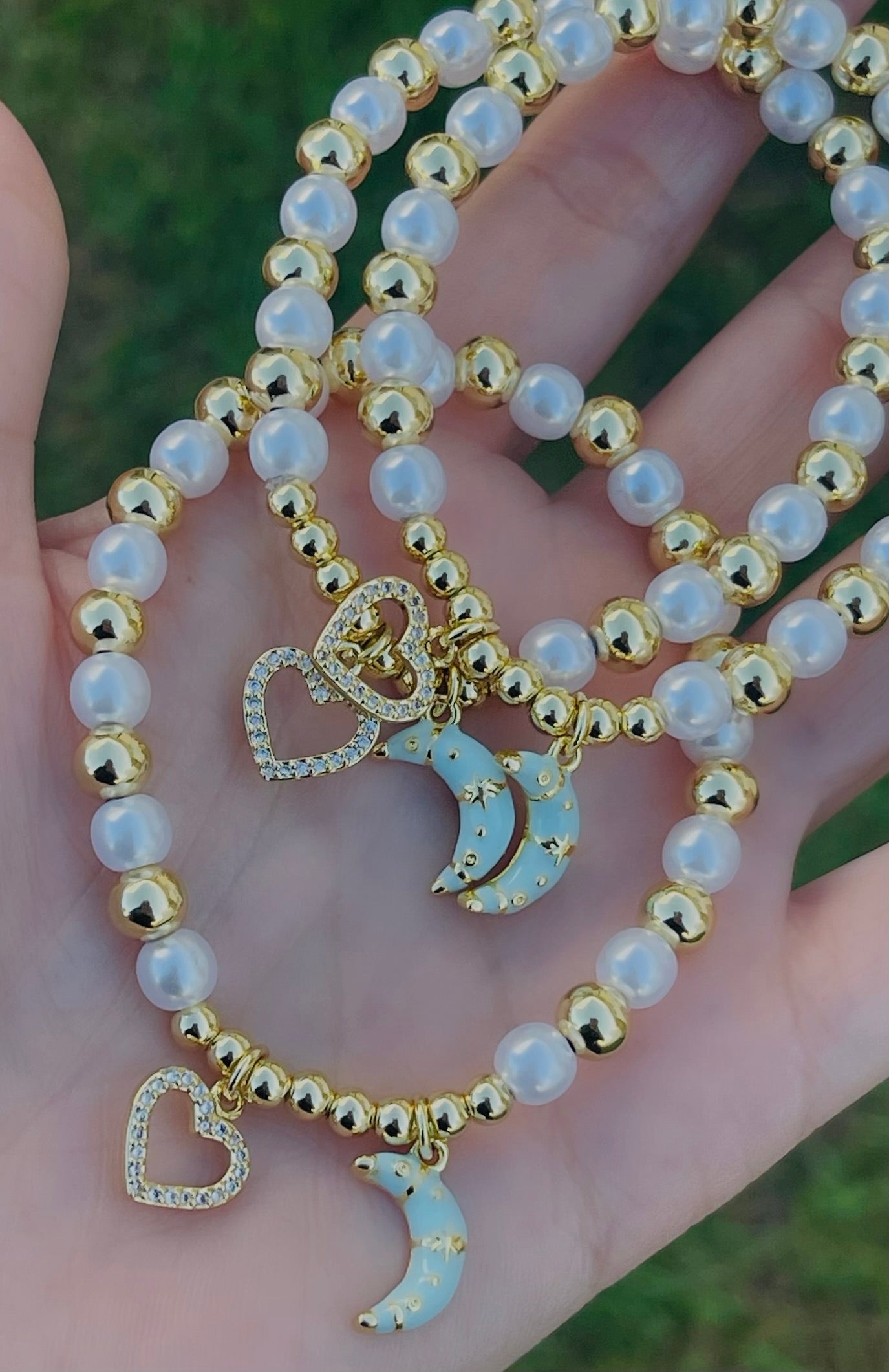 Moon & Heart Elastic Bracelets