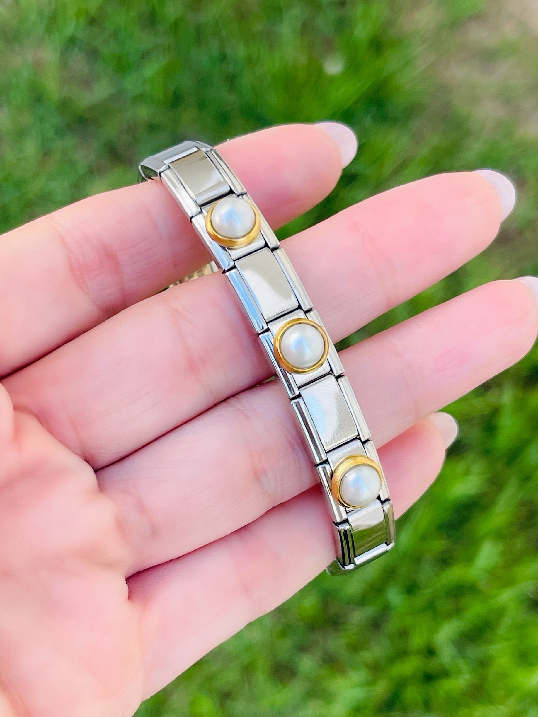 SS Round Pearl Elastic Bracelets