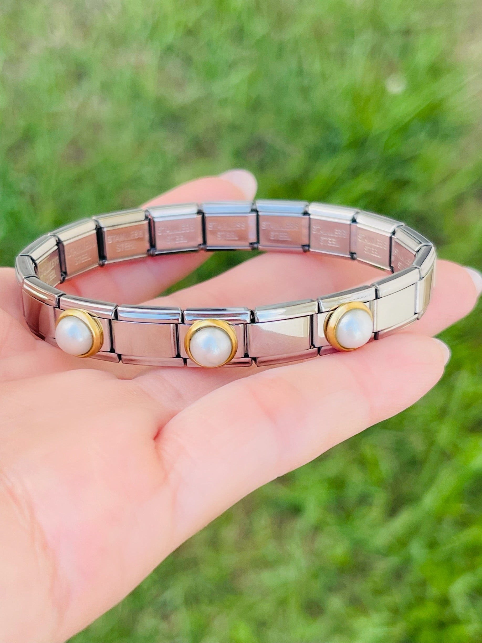 SS Round Pearl Elastic Bracelets